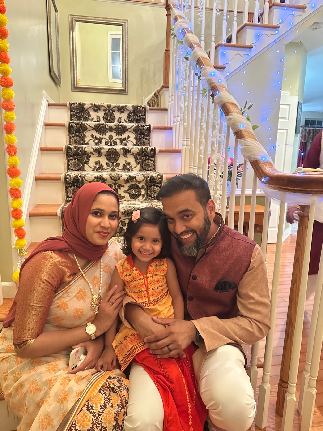 Family portrait on the staircase